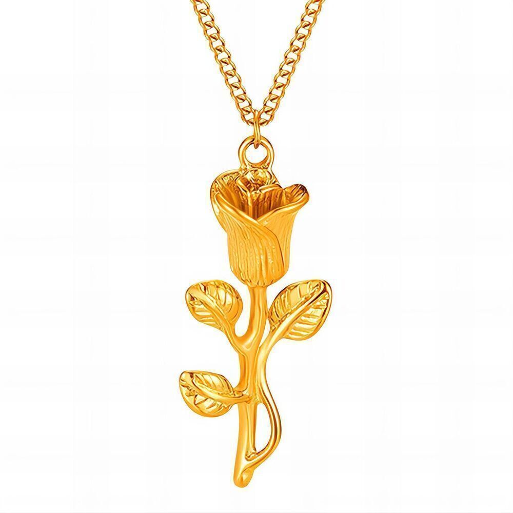 Rose Flower 18K Gold Plated Women's Necklace Hypoallergenic Waterproof Jewelry